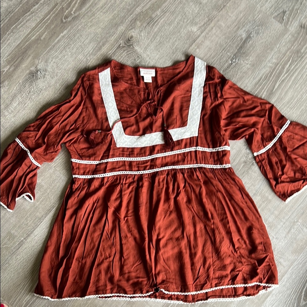 Ariat Red and White Ruffled Blouse with Bib Collar